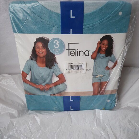 Blue Felina 3-piece Loungewear Set in Tee, Short, Jogger New size Large Women. - Picture 4 of 4